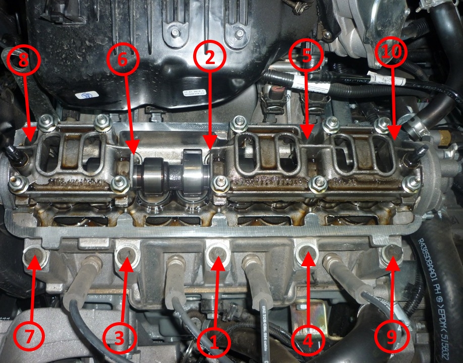 Последовательность затяжки болтов крепления головки блока цилиндров 8-клапанного двигателя Лада Гранта (ВАЗ 2190)
