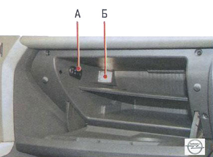Переключатель и освещение вещевого ящика на автомобиле Opel Astra