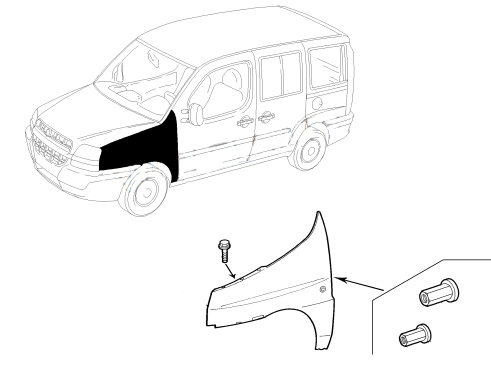 Схема крепления передних крыльев автомобиля Fiat Doblo